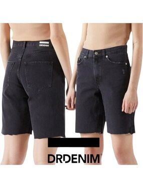 Dr. Denim Charcoal Black Echo High Waist Raw Hem Denim Shorts (25)